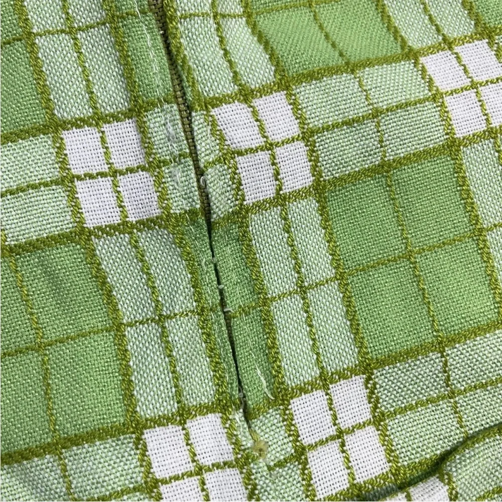Vintage 60s Handmade Green Plaid Woven Mod Toddler Dress
